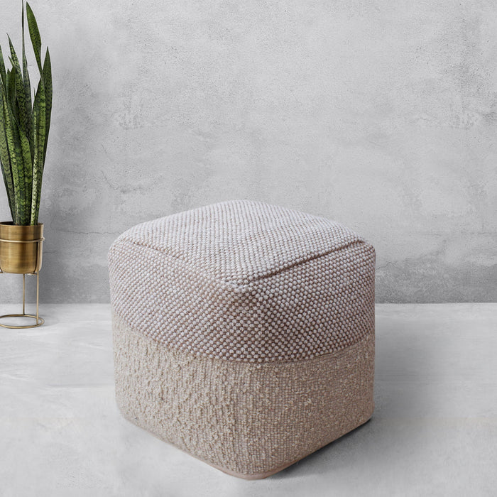 Wool And Polyester Hand Woven Pouf For Indoor Outdoor Use