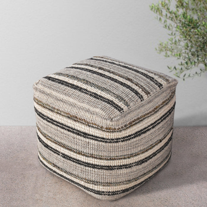 Wool And Viscose Hand-Woven Pouf For Indoor Outdoor Use