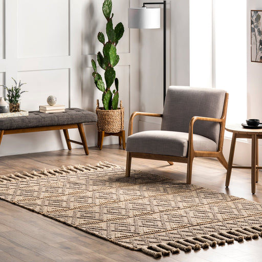 Wool Area Rug Natural Textured Design 160x230 cm