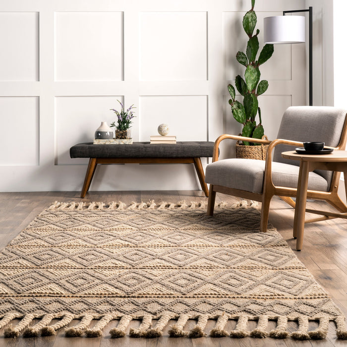 Wool Area Rug Natural Textured Design 160x230 cm