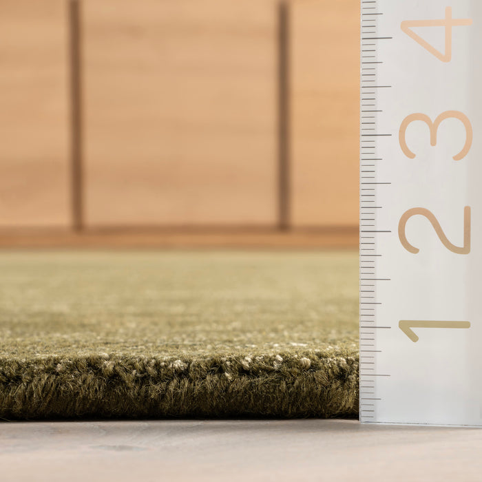 Wool Blend Rug in Verdant Green with Unique Speckles