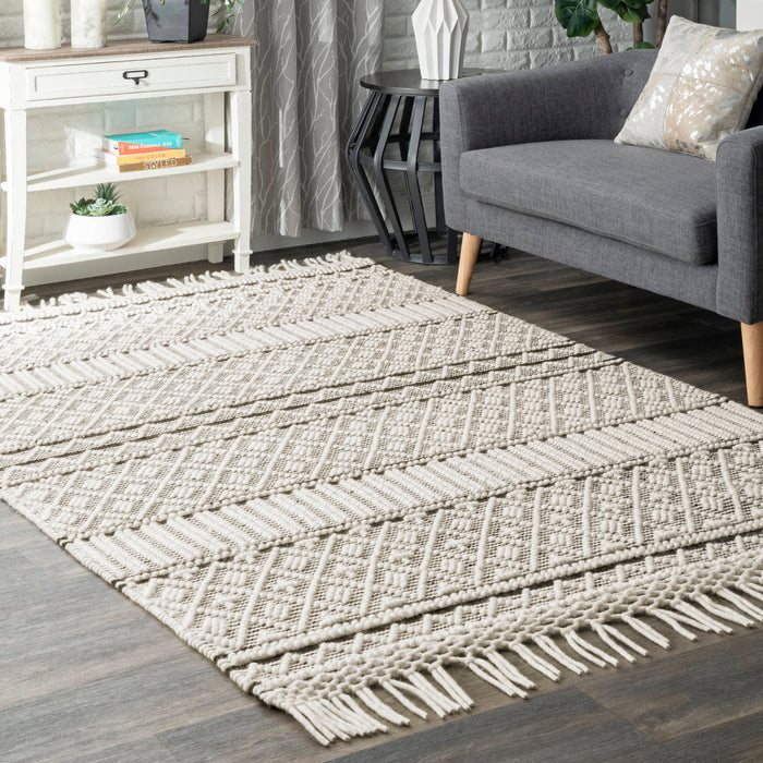 Wool Blend Textured Area Rug 152 Cm Ivory