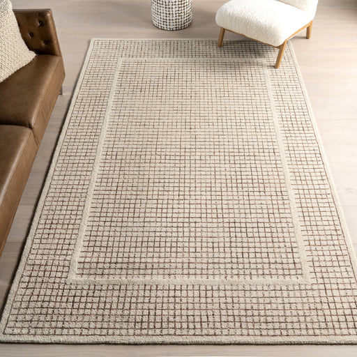 Wool Checked Rug 150x230 cm in Ivory Color