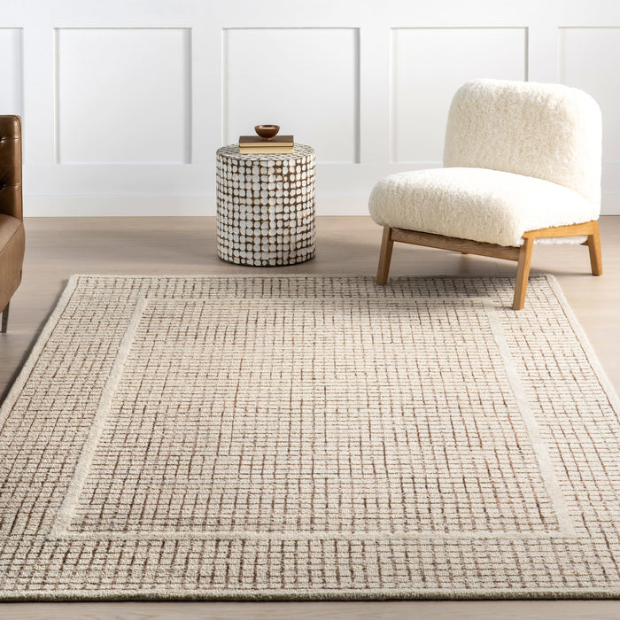 Wool Checked Rug 150x230 cm in Ivory Color