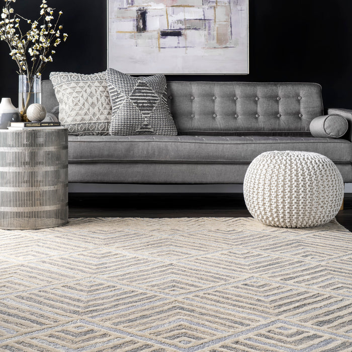 Wool Diamond Pattern Area Rug in Grey 160x230 cm