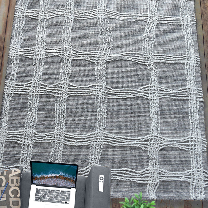 Wool Hand Woven Medzev Rug Durable Ivory Grey Design