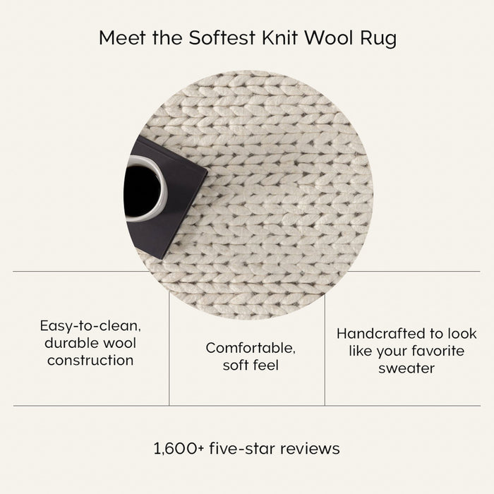 Wool Knit Rug in Light Grey for Cozy Home Decor