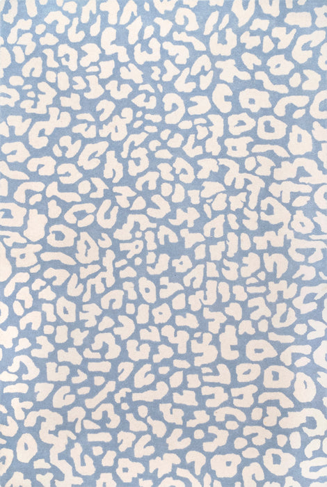 Wool Leopard Area Rug in Light Blue for Living Room