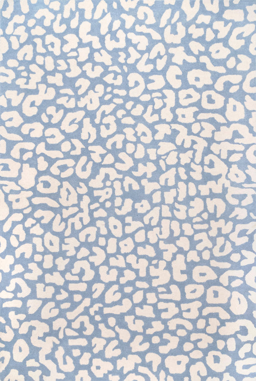 Wool Leopard Area Rug in Light Blue for Living Room