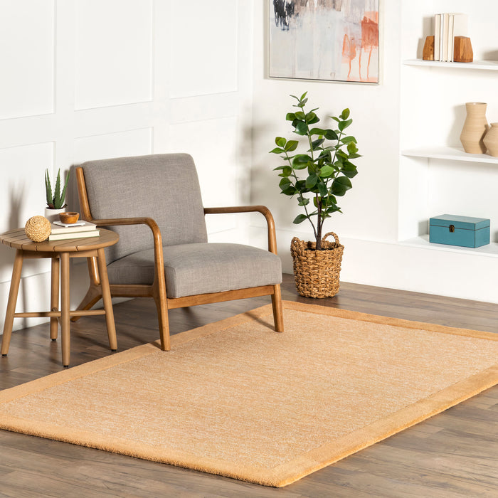 Wool Monochrome Area Rug in Tan for Living Room