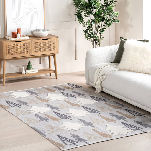 Wool Pine Tree Area Rug 150cm Durable Winter Decor