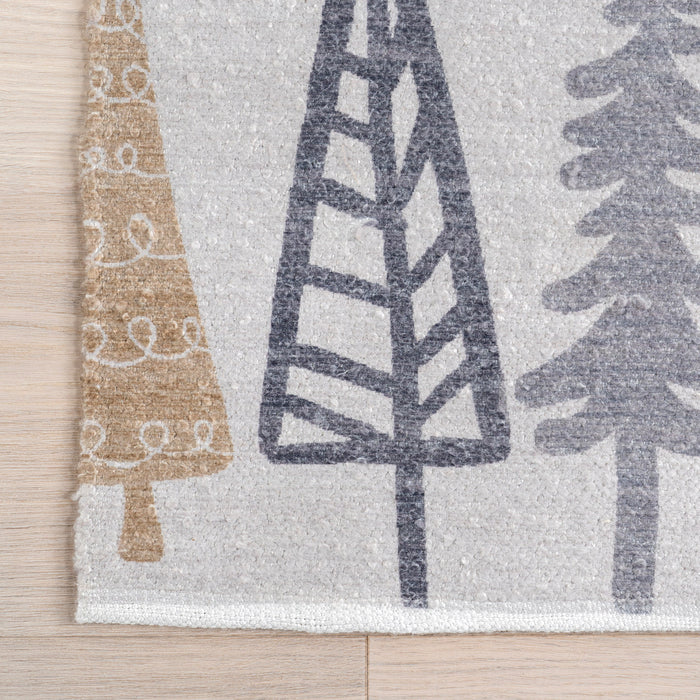 Wool Pine Tree Area Rug 150cm Durable Winter Decor