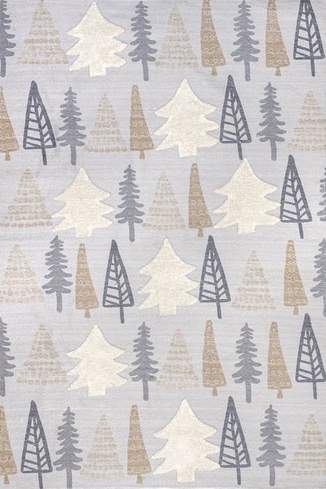 Wool Pine Tree Area Rug 150cm Durable Winter Decor