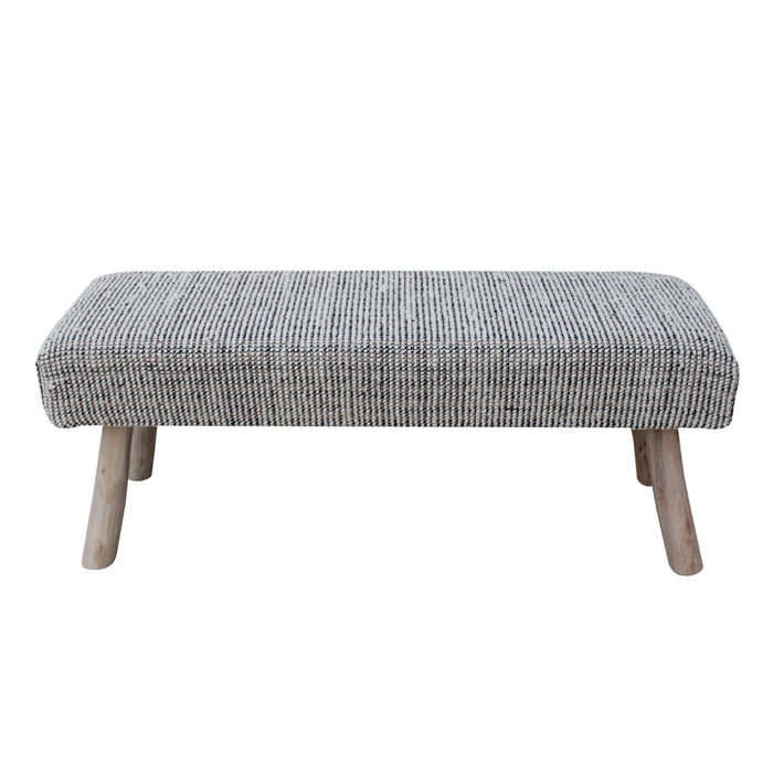 Wool Polyester Upholstered Bench with Recycled Wood Legs