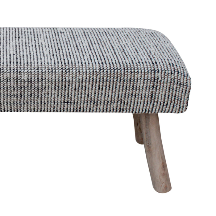 Wool Polyester Upholstered Bench with Recycled Wood Legs