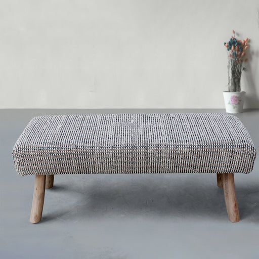 Wool Polyester Upholstered Bench with Recycled Wood Legs