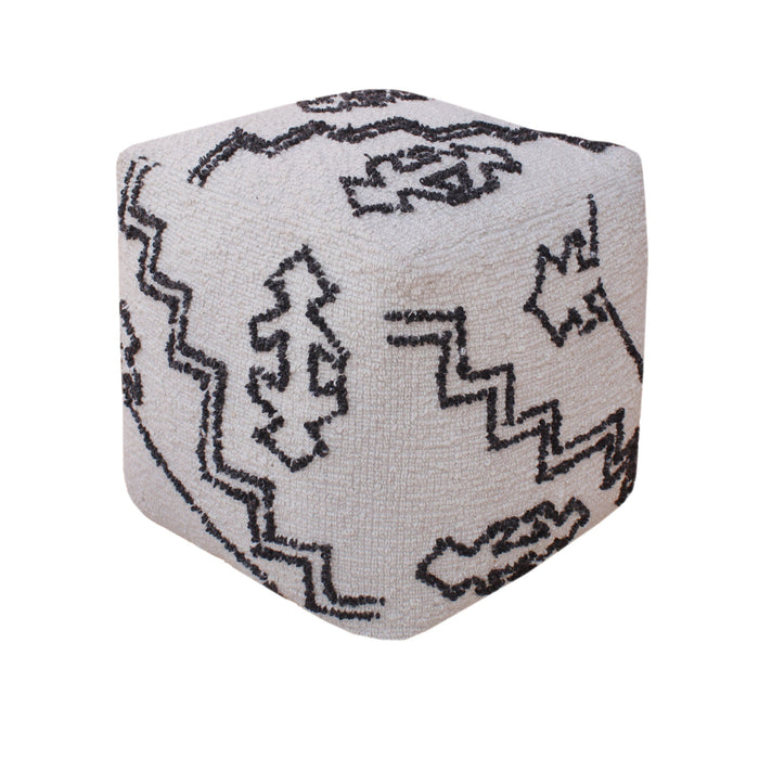 Wool Pouf With Black And White Hand Woven Design