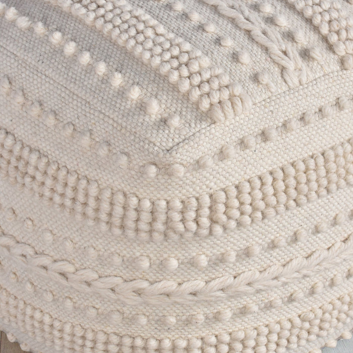 Wool Pouf With Dotted Pattern For Indoor Outdoor Use