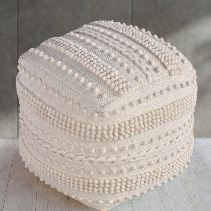 Wool Pouf With Dotted Pattern For Indoor Outdoor Use