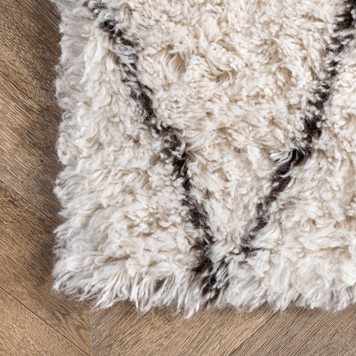 Wool Shag Rug 100% Natural Fiber Ivory 152 x 244 cm