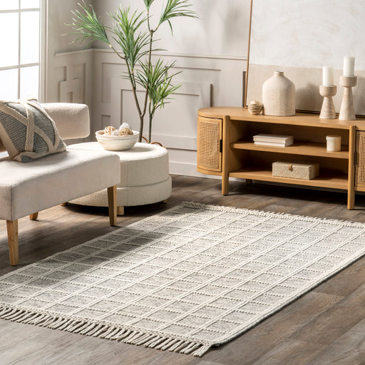 Wool Striped Area Rug 140x200 cm Ivory