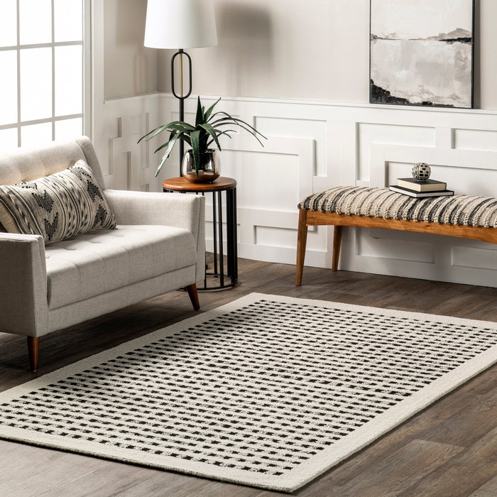 Wool Striped Area Rug 150x240 cm Ivory Color