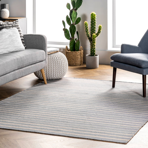 Wool Striped Area Rug in Grey for Modern Living Room Decor