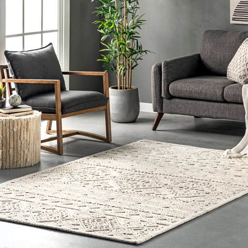 Wool Textured Area Rug 160x230cm Ivory