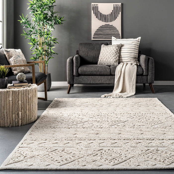 Wool Textured Area Rug 160x230cm Ivory