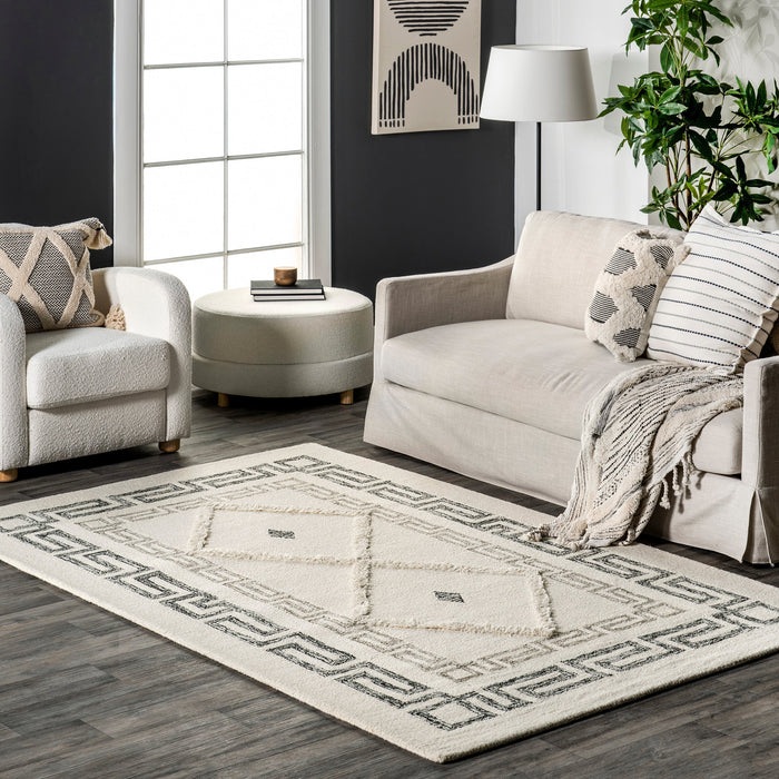 Wool Textured Chains Area Rug 152 cm Ivory