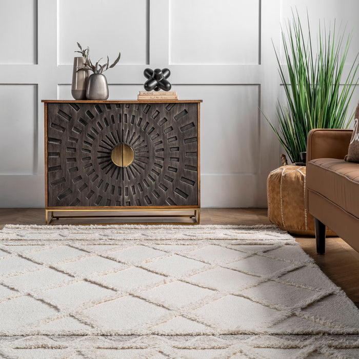 Wool Trellis Area Rug 150x240 cm Ivory