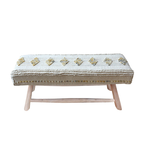 Wool Upholstered Bench Crafted From Recycled Eucalyptus Wood