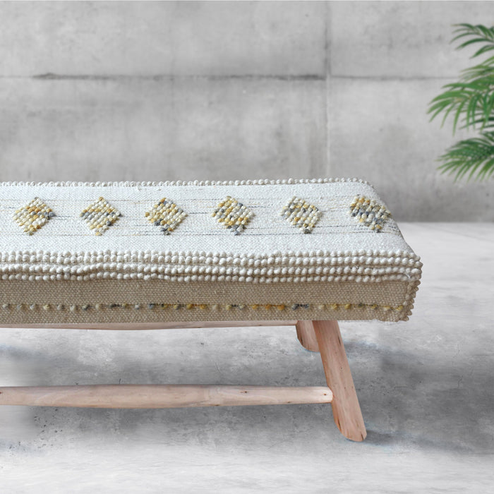 Wool Upholstered Bench Crafted From Recycled Eucalyptus Wood