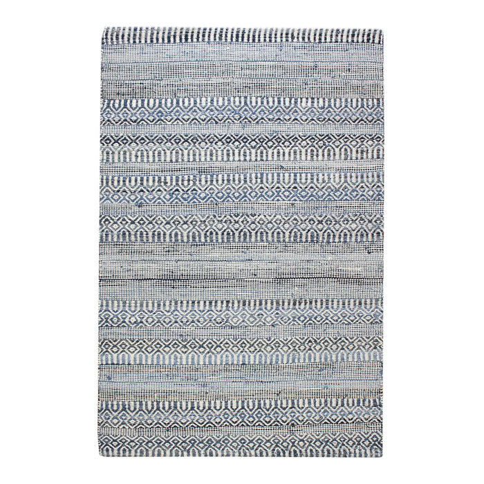 Woven Wool Denim Area Rug with Geometric Design