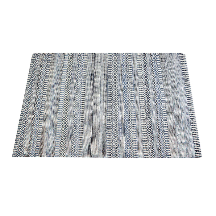 Woven Wool Denim Area Rug with Geometric Design