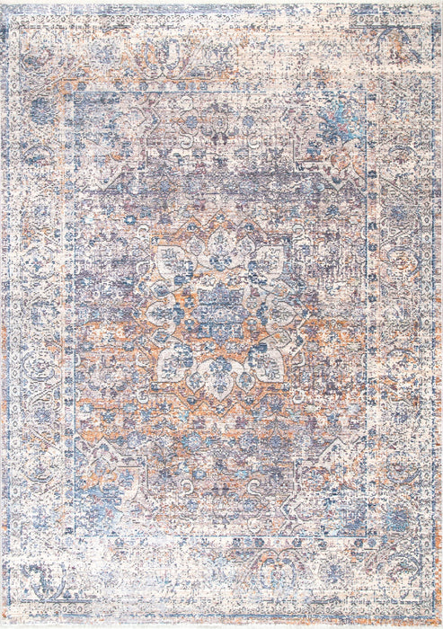 Wreath Medallion Fringe Area Rug 90 x 150 cm Blue