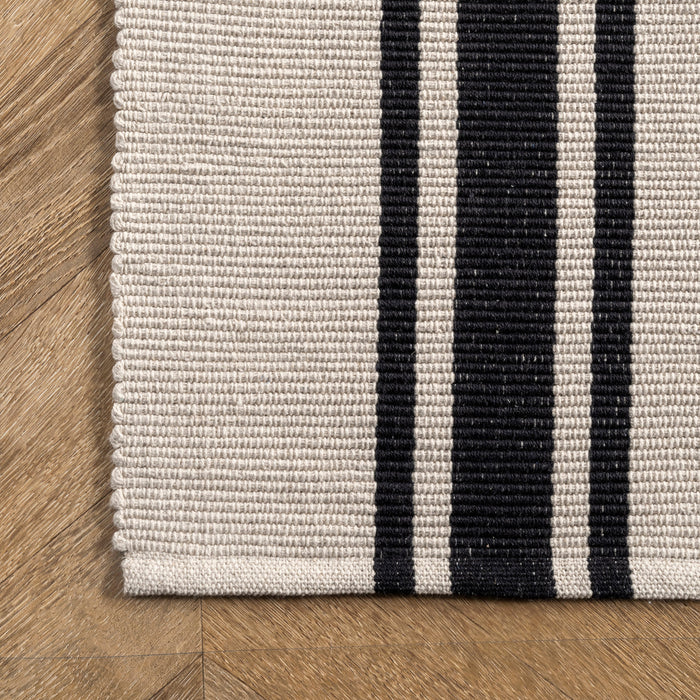 Yarrow Ivory Cotton Striped Area Rug 152 x 244 cm