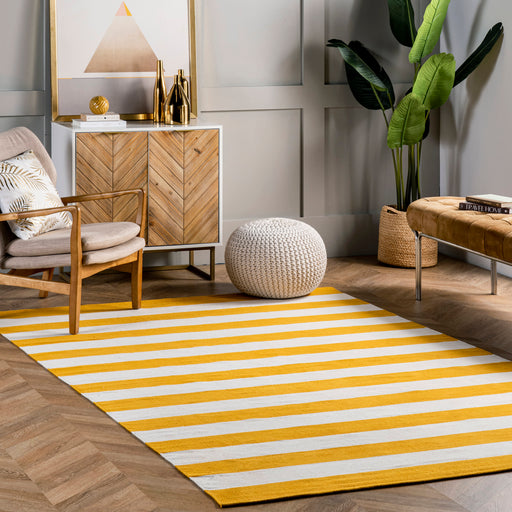 Yellow Striped Flatwoven Area Rug for Casual Spaces