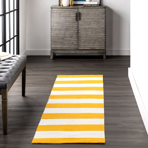 Yellow Striped Flatwoven Area Rug for Home Décor