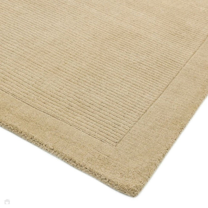 York Modern Plain Textured Subtle Ribbed Stripe Contrast Smooth Border Hand-Woven Wool Beige Rug