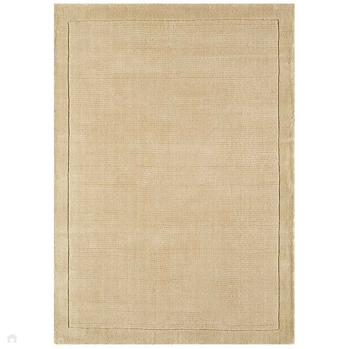 York Modern Plain Textured Subtle Ribbed Stripe Contrast Smooth Border Hand-Woven Wool Beige Rug