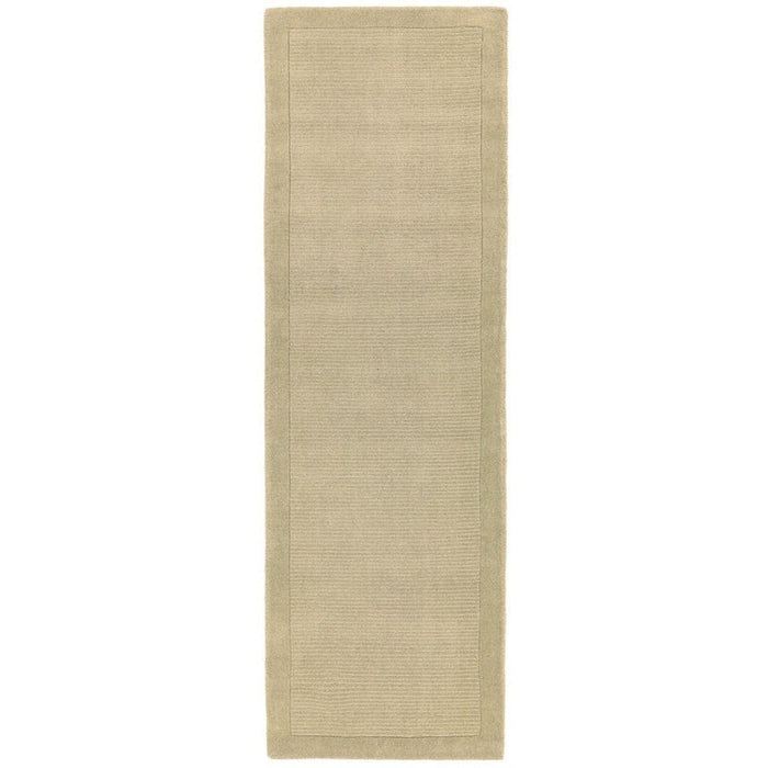 York Modern Plain Textured Subtle Ribbed Stripe Contrast Smooth Border Hand-Woven Wool Beige Rug