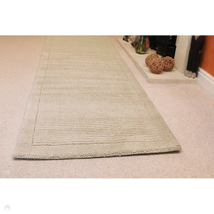 York Modern Plain Textured Subtle Ribbed Stripe Contrast Smooth Border Hand-Woven Wool Beige Rug