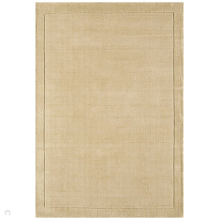 York Modern Plain Textured Subtle Ribbed Stripe Contrast Smooth Border Hand-Woven Wool Beige Rug