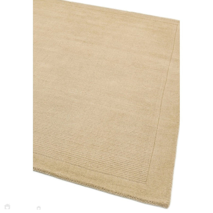 York Modern Plain Textured Subtle Ribbed Stripe Contrast Smooth Border Hand-Woven Wool Beige Rug