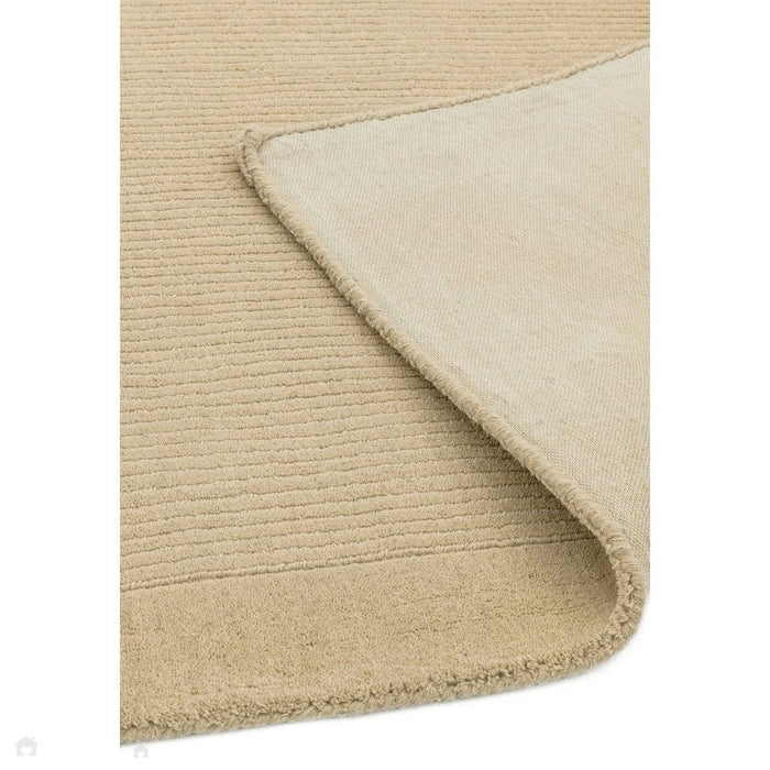 York Modern Plain Textured Subtle Ribbed Stripe Contrast Smooth Border Hand-Woven Wool Beige Rug