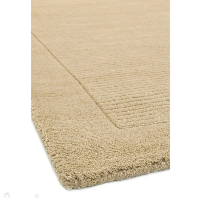 York Modern Plain Textured Subtle Ribbed Stripe Contrast Smooth Border Hand-Woven Wool Beige Rug