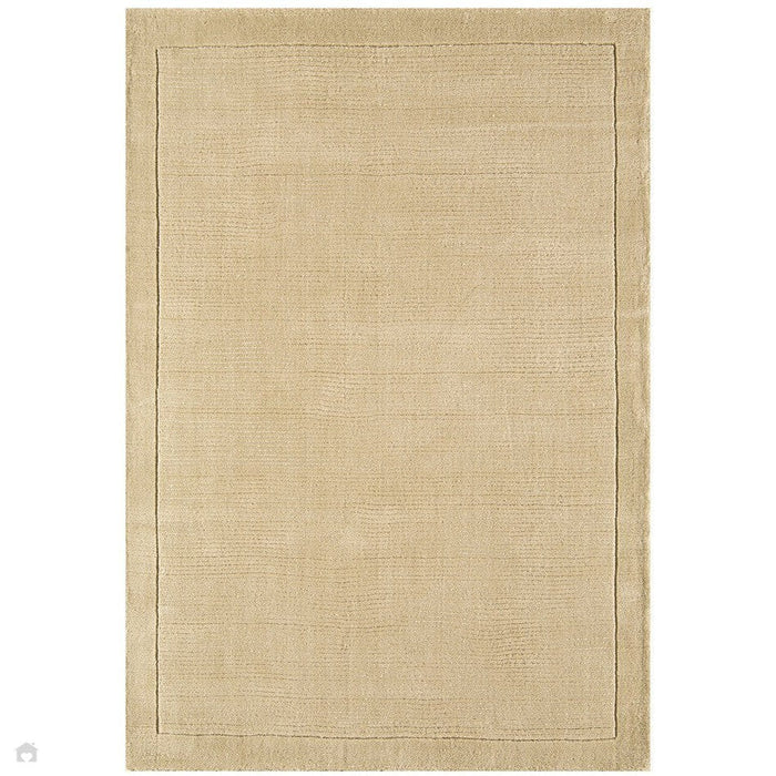 York Modern Plain Textured Subtle Ribbed Stripe Contrast Smooth Border Hand-Woven Wool Beige Rug