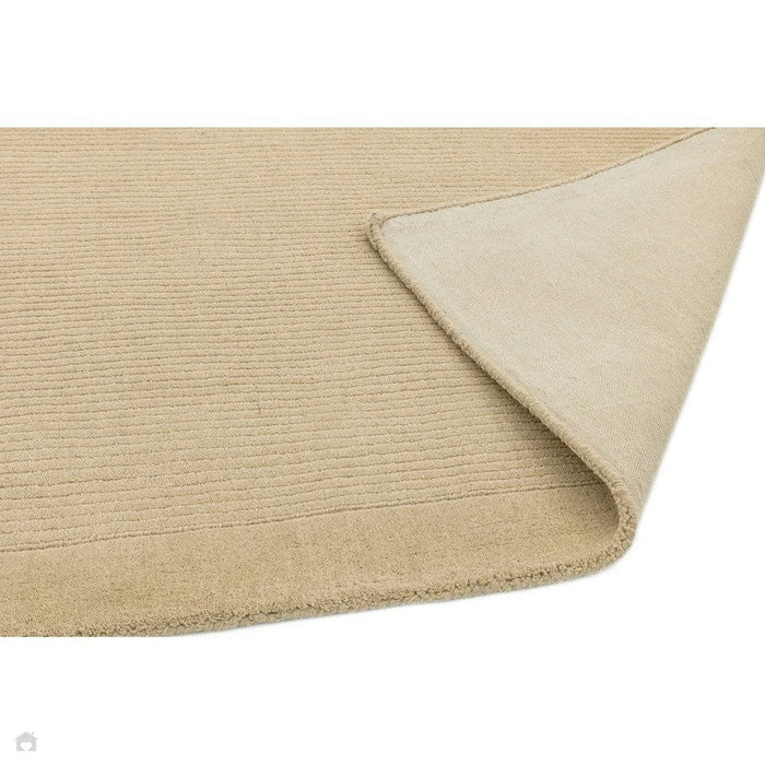 York Modern Plain Textured Subtle Ribbed Stripe Contrast Smooth Border Hand-Woven Wool Beige Rug