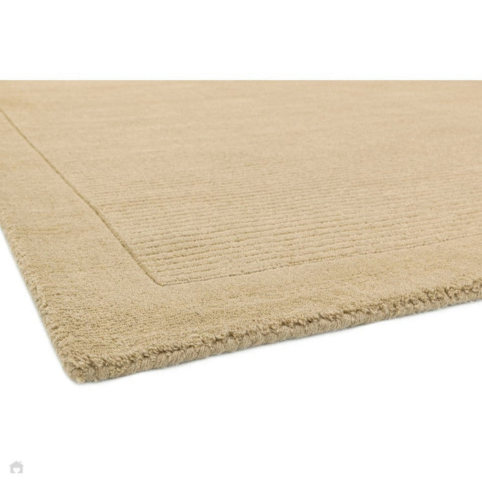 York Modern Plain Textured Subtle Ribbed Stripe Contrast Smooth Border Hand-Woven Wool Beige Rug